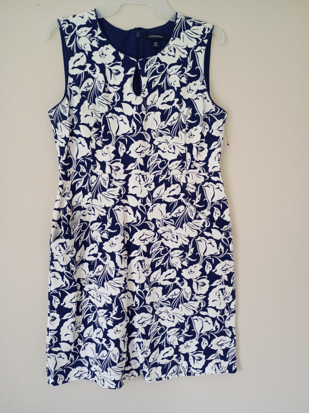 Lands' End Navy and White Floral Sheath Mini
